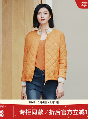 歌蒂诗秋季专柜新款简约舒适大气橙色轻薄短款棉衣 8E33M0860