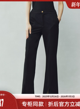 歌蒂诗2025夏季专柜新款时尚通勤显瘦黑色开叉微喇裤女 8F21K3873
