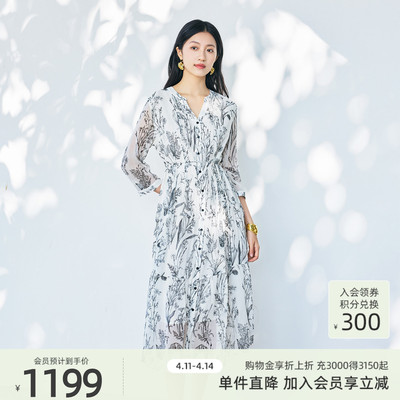 【桑蚕丝100】歌蒂诗夏季专柜新款日常宽松印花连衣裙8F21L2887