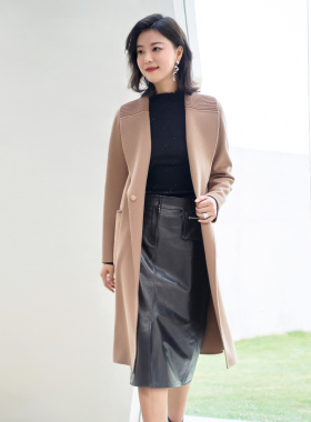 【绵羊毛+天丝】歌蒂诗春季专柜新款驼色气质长款大衣女8C34D3590