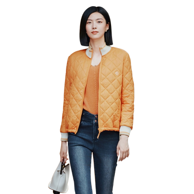 歌蒂诗春季专柜新款简约舒适大气橙色轻薄短款棉衣 8E33M0860