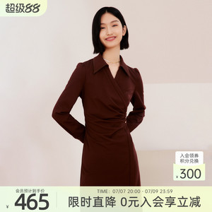 歌蒂诗春季专柜新款小众设计衬衫v领优雅显瘦连衣裙8D32L3812