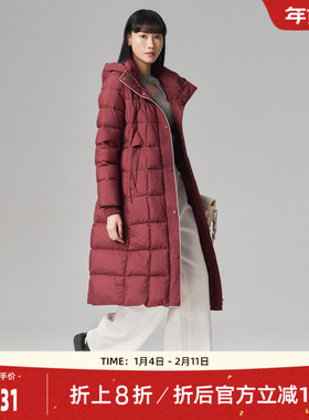 歌蒂诗白鸭绒中长款安可拉红冬季保暖专柜大衣羽绒服女1E42Y3989