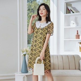 8B22L1115 复古双层网纱减龄蕾丝娃娃领连衣裙 歌蒂诗夏季 专柜新款