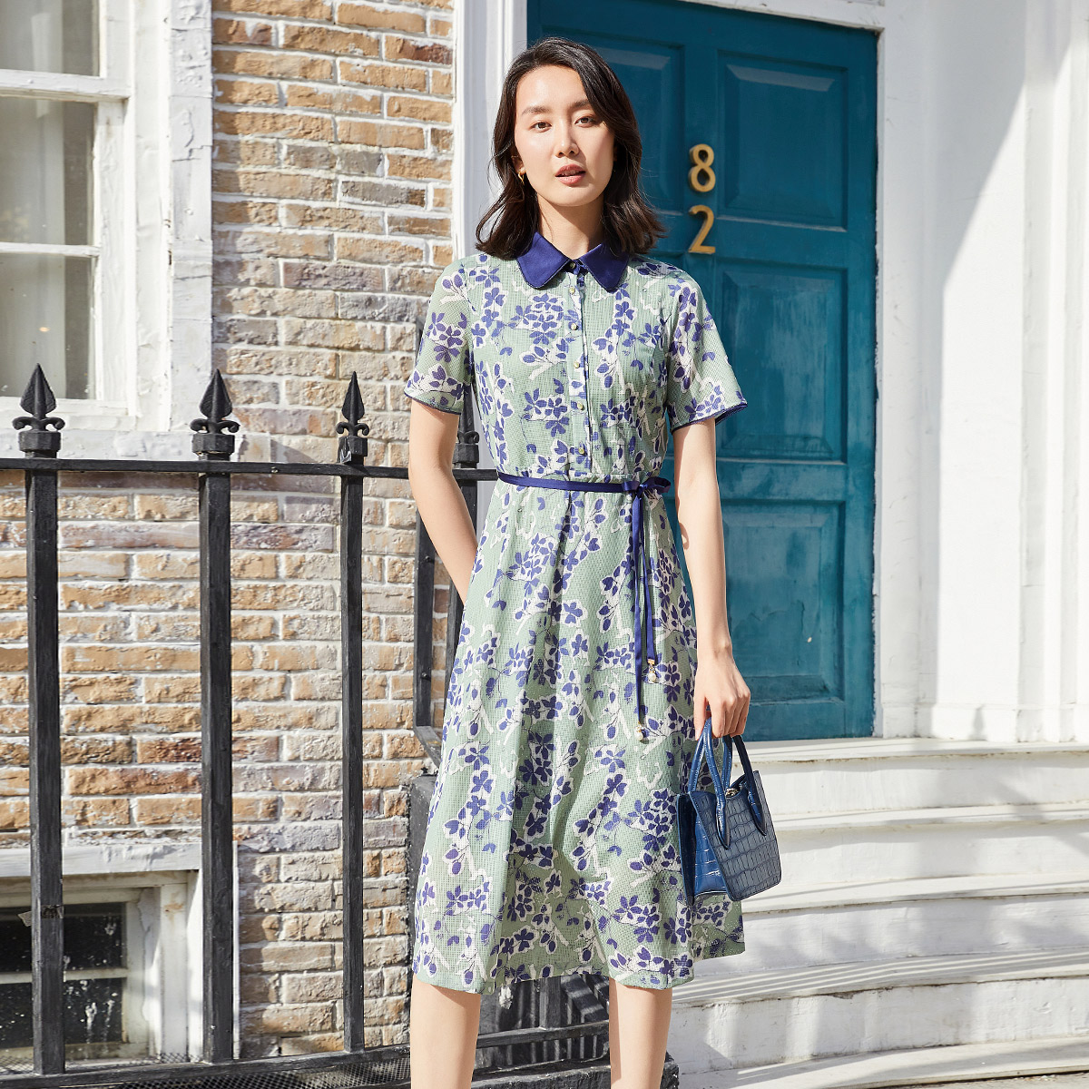 2022收腰腰带碎花夏季优雅歌蒂诗