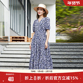 歌蒂诗夏专柜新款 优雅气质V领小碎花收腰显瘦连衣裙1D24L3095