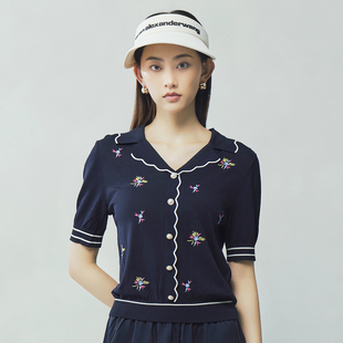 歌蒂詩(shī)夏季 精致刺繡修身 花邊V領(lǐng)針織短袖 女1C22Z1532 專柜新款