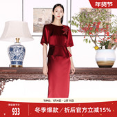 歌蒂诗秋专柜高级轻奢重工红色连衣裙 三醋酸礼服 1D32L3101