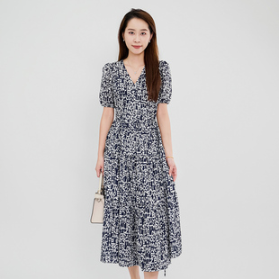 印花气质V领收腰显瘦连衣裙7F25L3815 时尚 歌蒂诗2025夏季 专柜新款