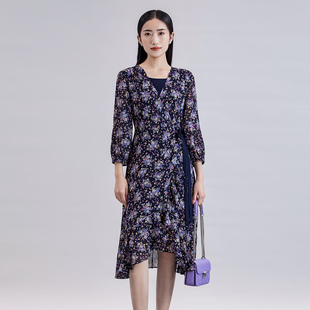 碎花假两件连衣裙 优雅气质时尚 3E16L2904 专柜新款 歌蒂诗秋季