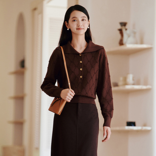 女 歌蒂诗冬季 翻领羊毛毛织衫 优雅知性个性 8E43Z0586B 专柜新款