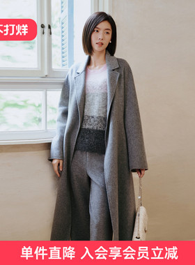 歌蒂诗冬季专柜新款时尚宽松绵羊毛骆驼绒灰色大衣 8E41D3502