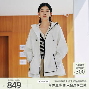歌蒂诗春季专柜新款时尚通勤简约连帽中长外套女士 8F33W6644