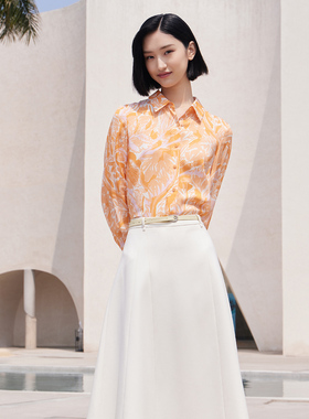 【桑蚕丝衬衫】歌蒂诗秋季专柜同款小众印花长袖衬衫女 8D33A2892