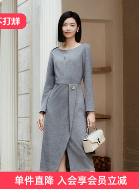 【含羊毛】歌蒂诗冬季专柜新款时尚拼接小众长袖连衣裙 8E41L2813