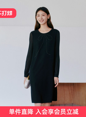 歌蒂诗2025春季专柜新款简约知性蝴蝶结舒适醋纤连衣裙 1F11L1212