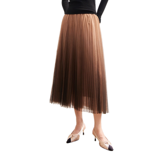 歌蒂诗春季专柜新款优雅气质渐变驼色网纱半身裙女 8D33Q3117