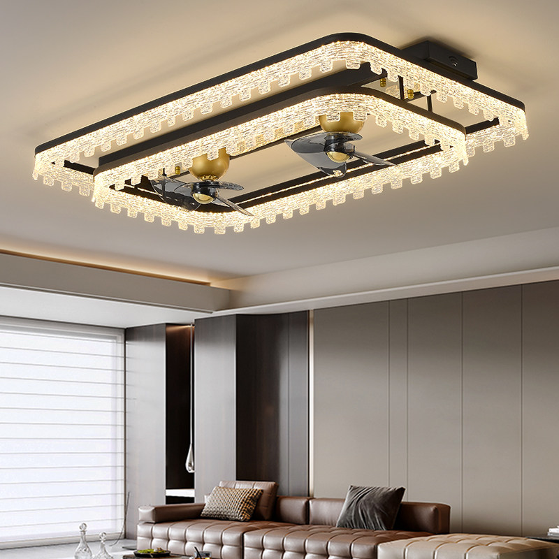 客厅风扇灯意式极简轻奢高级感冰裂纹大气客厅主灯吸顶灯全屋灯具