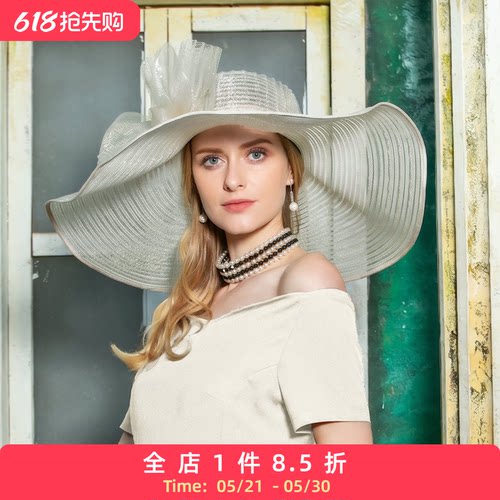 设计师#纱英式防晒帽子女礼帽