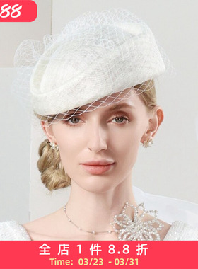 EE 夏季新款麻纱手工编织网纱装饰贝雷帽洋气女帽晚宴礼帽