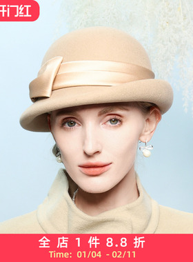 EE设计师新款 韩版潮百搭帽子女冬天 甜美可爱冬季时尚大檐羊毛帽