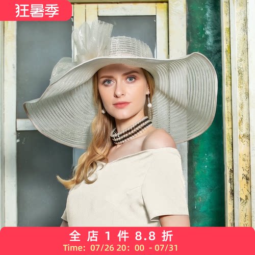 设计师#纱英式防晒帽子女礼帽