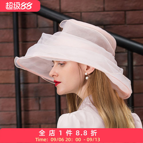 设计师原创英式防晒帽子女礼帽