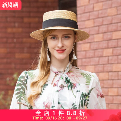出游休闲款EE草帽女平顶时尚