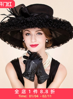 EE 原创设计 欧式百搭大檐遮阳欧根纱礼帽 黑色贵妇名媛帽子女夏