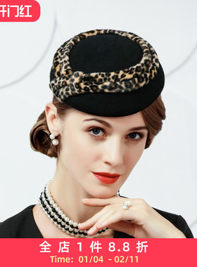 EE 秋冬新款时尚羊毛呢小礼帽 优雅复古英伦宴会名媛黑色帽子女