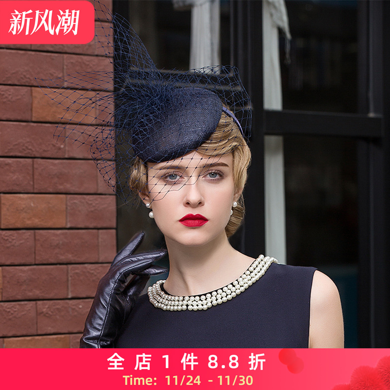 ee英式时尚风宴会纱网亚麻小礼帽