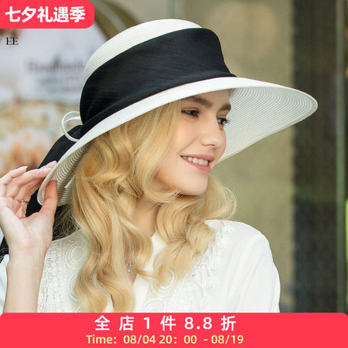 EE草帽圆顶大檐蝴蝶结优雅女出游