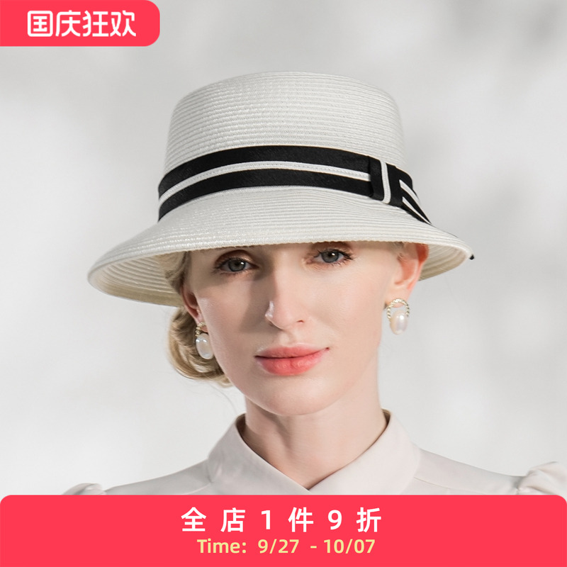 女夏季出游简约黑白腰条遮阳帽女