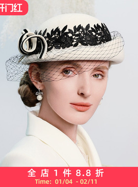 EE法式复古网纱贝雷帽女英伦韩版赫本风蕾丝蓓蕾帽时尚秋冬帽子