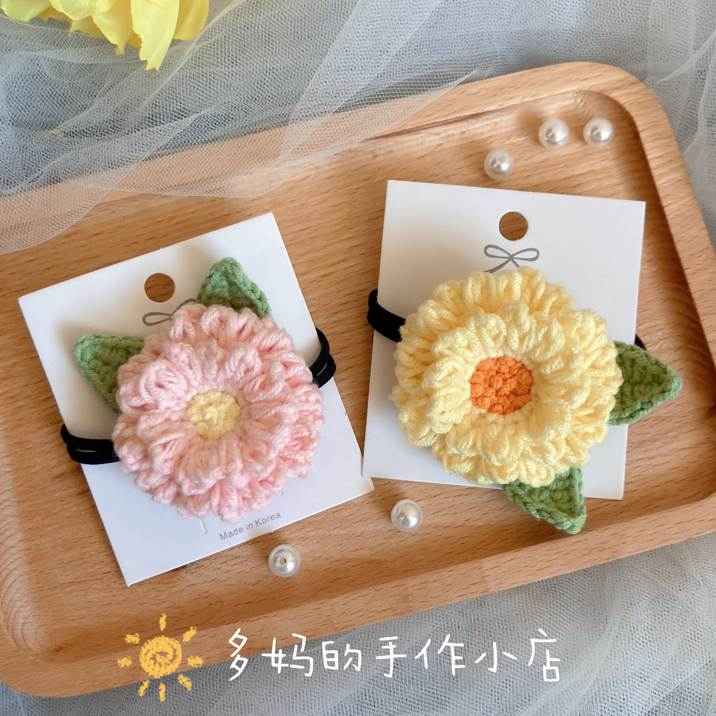 手工编织毛线发圈成品秋冬天拍照氛围感发饰ins韩范钩织花朵发绳