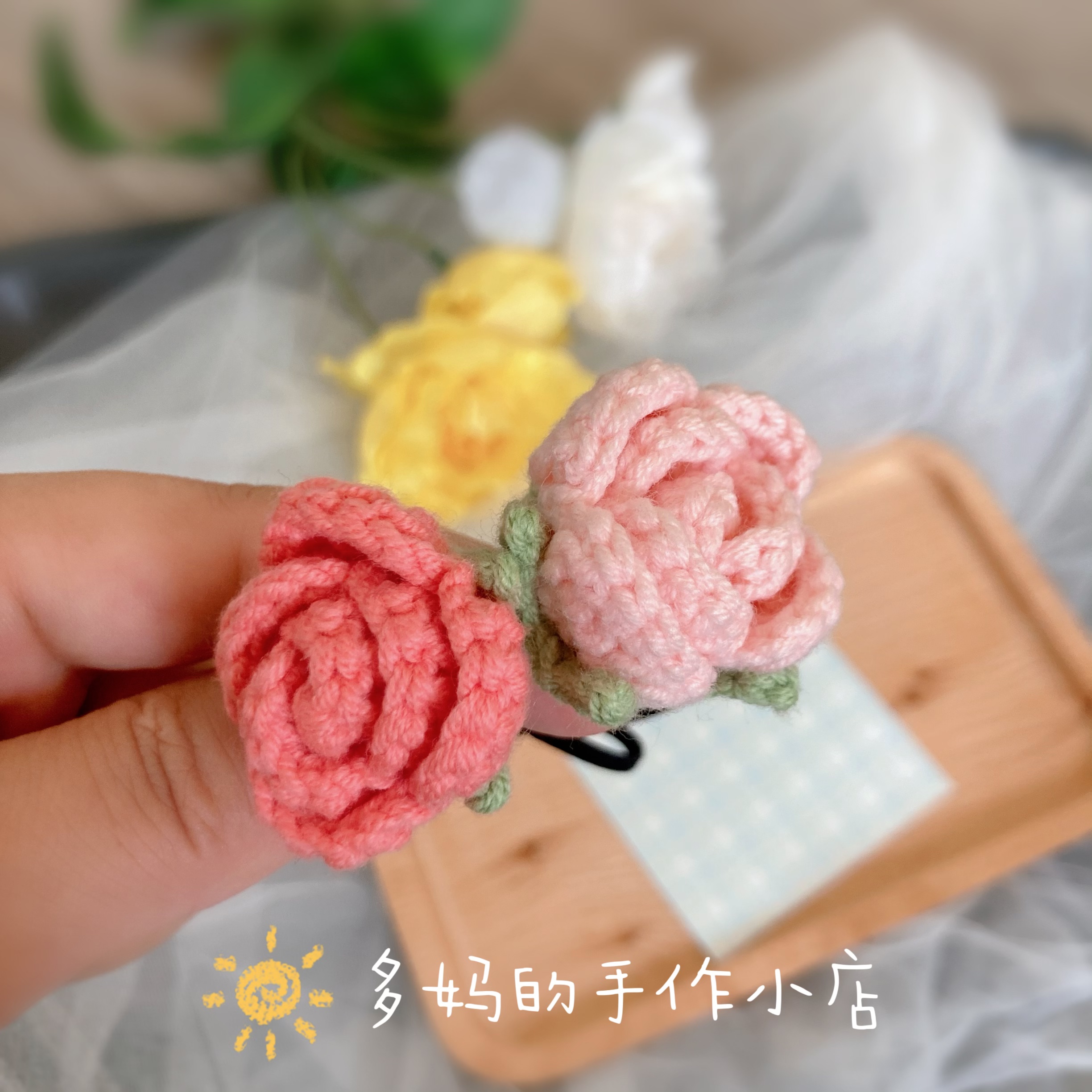 麻花辫头绳纯手工编织发绳成品小花朵发圈皮筋法式浪漫玫瑰花头饰