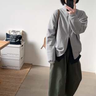 【小喵】韩代26ss 减龄时尚纯色棉质立领拉链宽松显瘦百搭卫衣2色