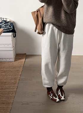 【小喵】韩代25fw 减龄时尚纯色棉质加绒高腰宽松显瘦束口卫裤3色