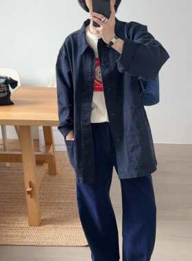 【小喵】韩代26ss 时髦工装风藏青色polo领宽松显瘦百搭风衣外套