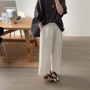 慵懒松弛水洗棉质纯色高腰宽松显瘦百搭休闲裤 韩代26ss 小喵