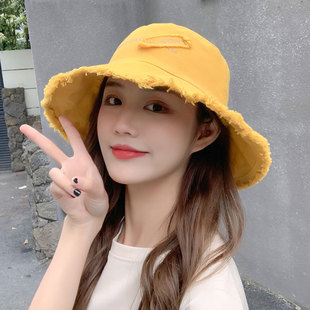 防晒帽 毛边遮阳潮时尚 帽子女夏季 大帽檐字母遮脸夏天大檐渔夫韩版