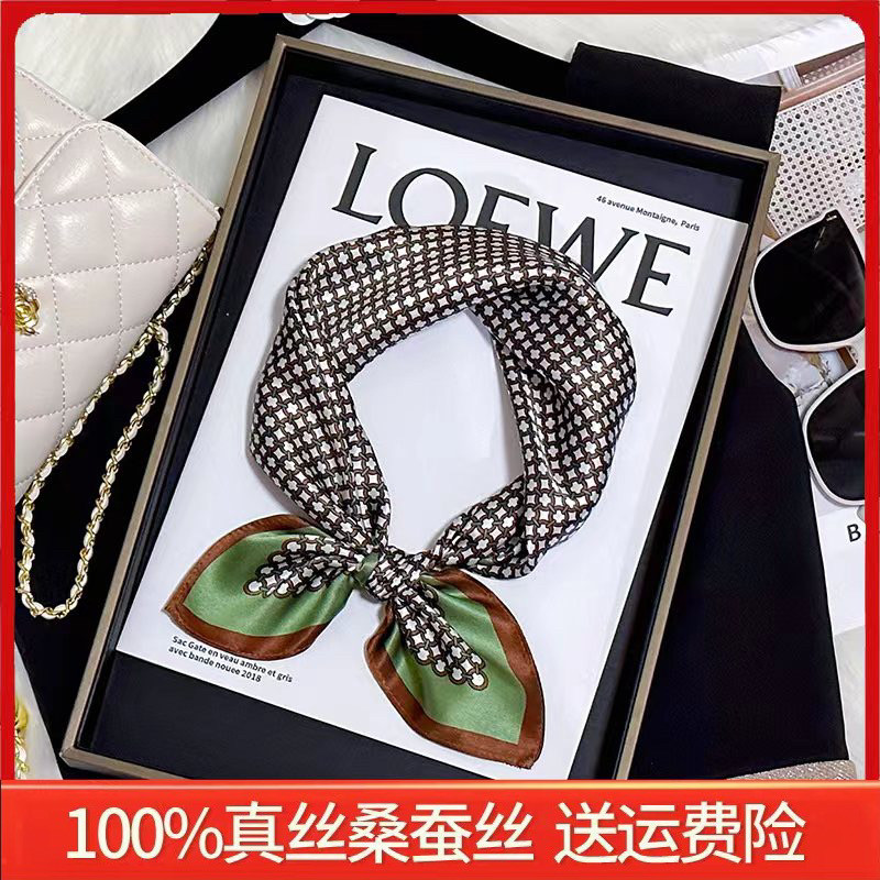杭州丝绸100%桑蚕丝真丝小方巾丝巾女装饰围巾时尚百搭网红小领巾