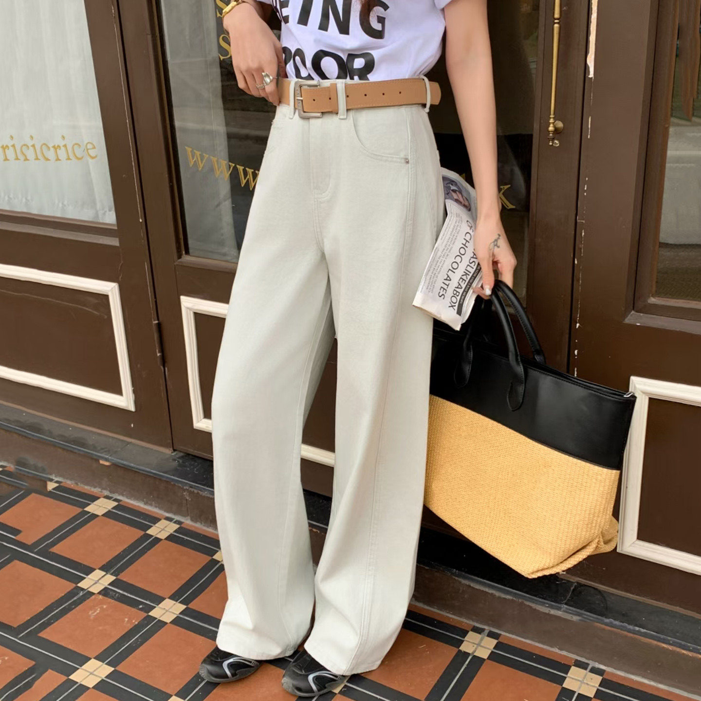 2026春季新款Jeans阿凡牛5549米白宽松显瘦窄版女牛仔直筒阔腿裤