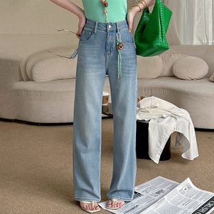 女牛仔直筒阔腿裤 Jeans阿凡牛A5071浅蓝宽松显瘦窄版 新款 2025夏季