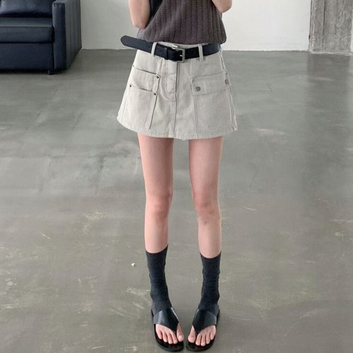 夏季欧货杏色四分女牛仔短裙裤裙