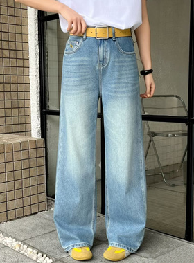 2026春季Jeans阿凡牛A5570小马刺绣宽松显瘦窄版女牛仔直筒阔腿裤