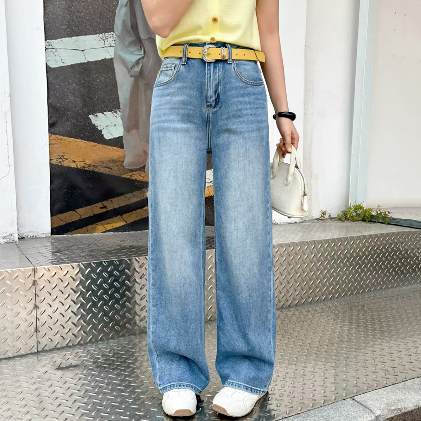 2026春新款Jeans阿凡牛A5566蓝小马宽松显瘦窄版女牛仔直筒阔腿裤