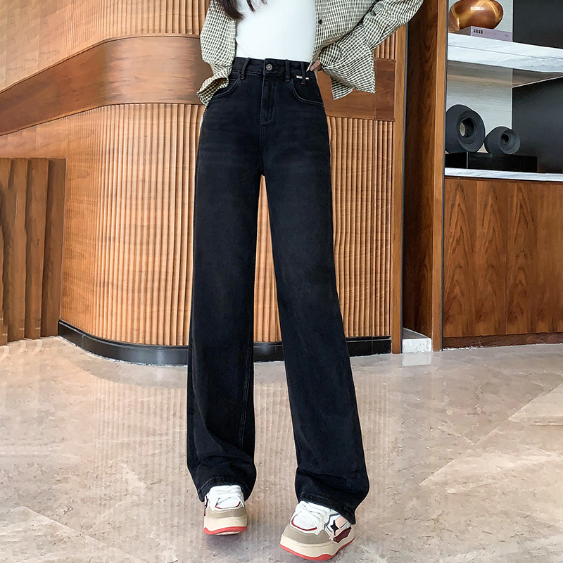 2025秋季新款Jeans阿凡牛A3565黑色宽松显瘦女牛仔直筒阔腿拖地裤