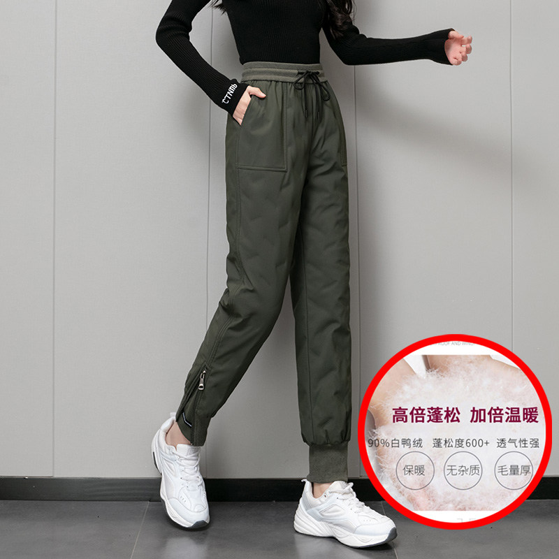 以利曼贝羽绒裤女外穿冬季新款加绒加厚保暖棉裤显瘦女士白鸭绒裤