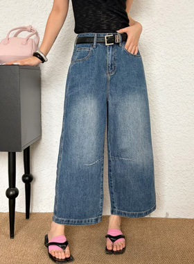 2026夏季新款Jeans阿凡牛A5657宽松显瘦八分女牛仔直筒阔腿弯刀裤